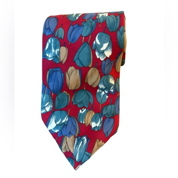 Oscar De La Renta Vintage Made in USA Silk Tulip Patterned Tie - Picture 2 of 4